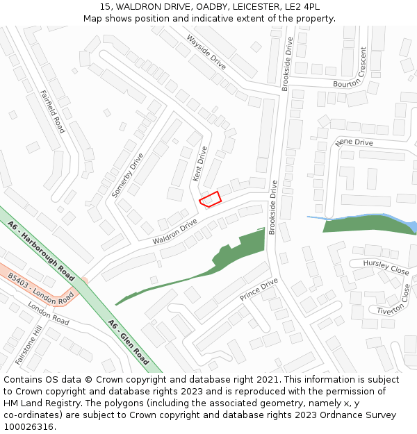 15, WALDRON DRIVE, OADBY, LEICESTER, LE2 4PL: Location map and indicative extent of plot