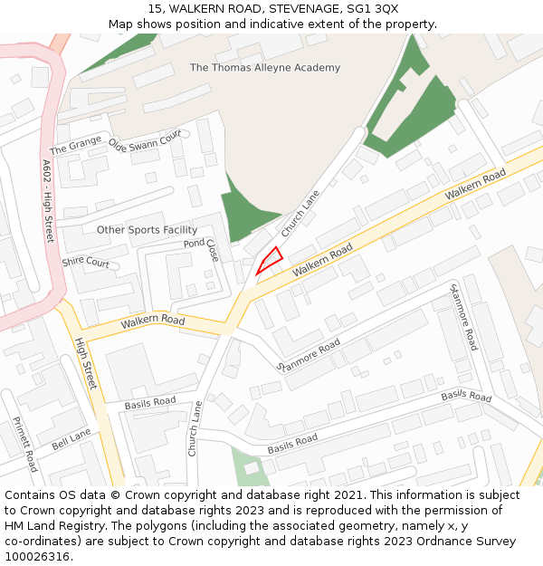 15, WALKERN ROAD, STEVENAGE, SG1 3QX: Location map and indicative extent of plot