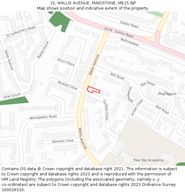 15, WALLIS AVENUE, MAIDSTONE, ME15 9JP: Location map and indicative extent of plot