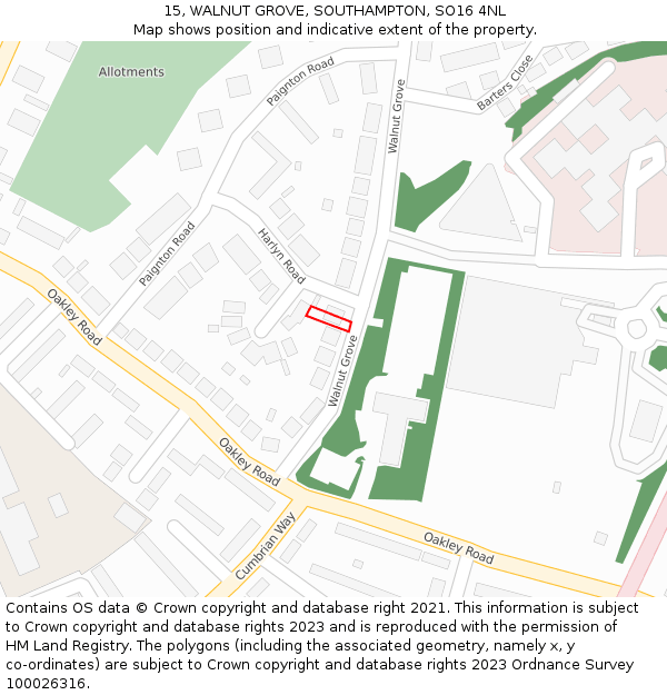 15, WALNUT GROVE, SOUTHAMPTON, SO16 4NL: Location map and indicative extent of plot