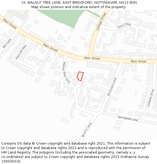 15, WALNUT TREE LANE, EAST BRIDGFORD, NOTTINGHAM, NG13 8NN: Location map and indicative extent of plot