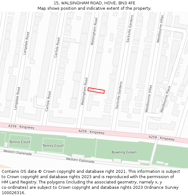 15, WALSINGHAM ROAD, HOVE, BN3 4FE: Location map and indicative extent of plot