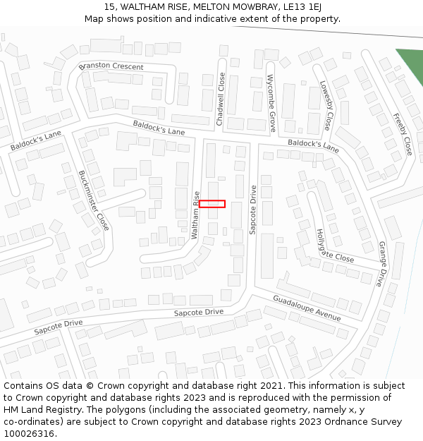 15, WALTHAM RISE, MELTON MOWBRAY, LE13 1EJ: Location map and indicative extent of plot