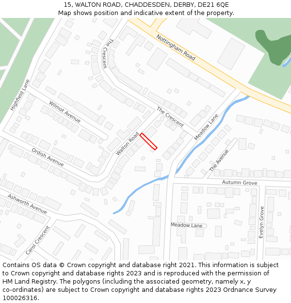 15, WALTON ROAD, CHADDESDEN, DERBY, DE21 6QE: Location map and indicative extent of plot