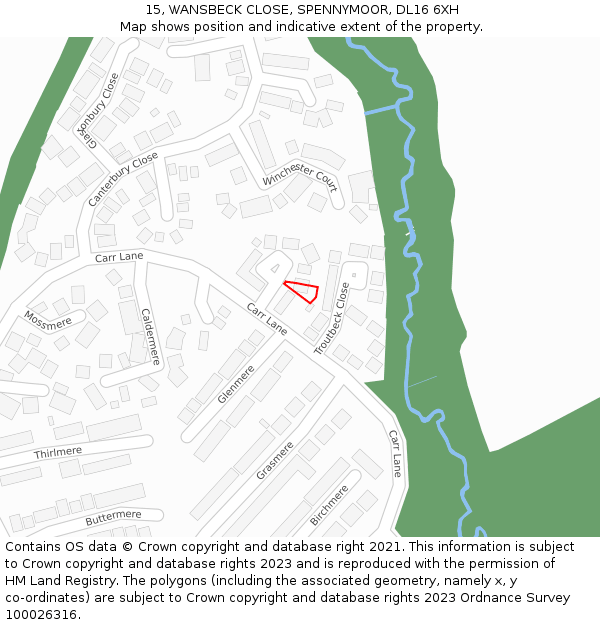 15, WANSBECK CLOSE, SPENNYMOOR, DL16 6XH: Location map and indicative extent of plot