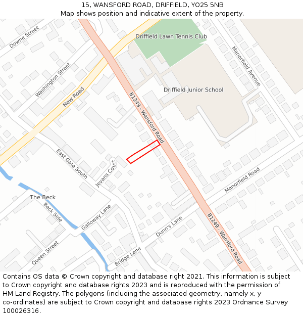 15, WANSFORD ROAD, DRIFFIELD, YO25 5NB: Location map and indicative extent of plot