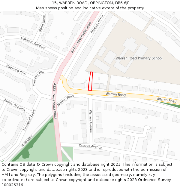 15, WARREN ROAD, ORPINGTON, BR6 6JF: Location map and indicative extent of plot