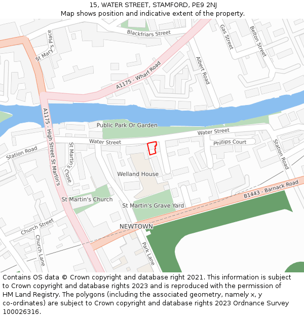15, WATER STREET, STAMFORD, PE9 2NJ: Location map and indicative extent of plot