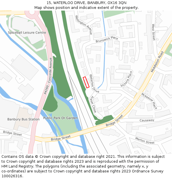 15, WATERLOO DRIVE, BANBURY, OX16 3QN: Location map and indicative extent of plot