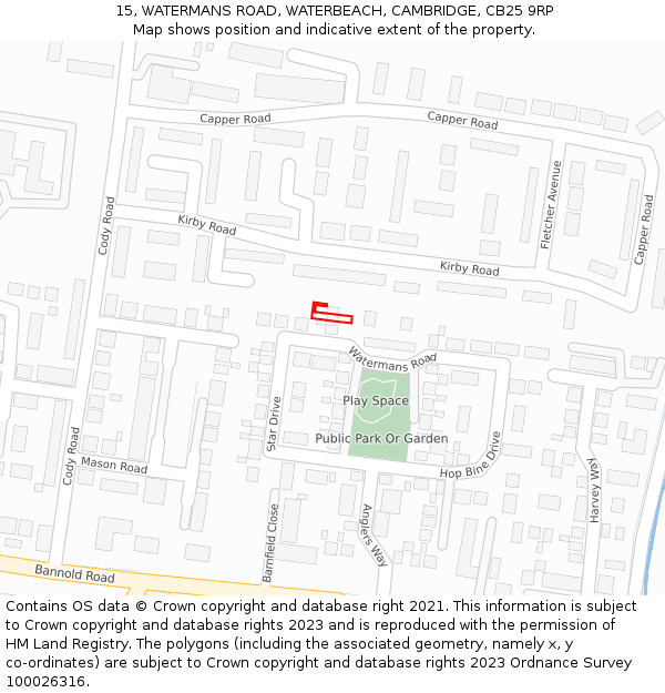 15, WATERMANS ROAD, WATERBEACH, CAMBRIDGE, CB25 9RP: Location map and indicative extent of plot
