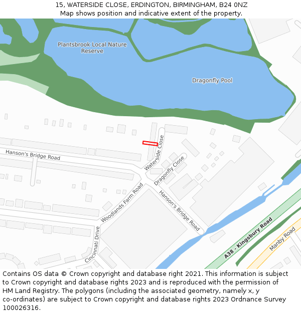 15, WATERSIDE CLOSE, ERDINGTON, BIRMINGHAM, B24 0NZ: Location map and indicative extent of plot