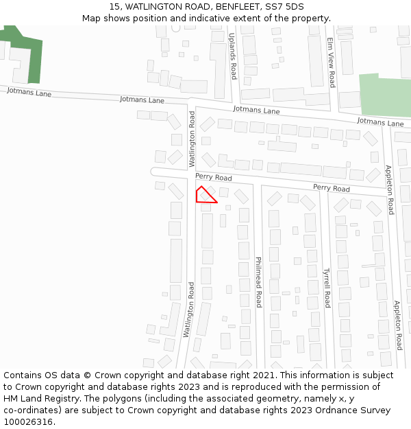 15, WATLINGTON ROAD, BENFLEET, SS7 5DS: Location map and indicative extent of plot