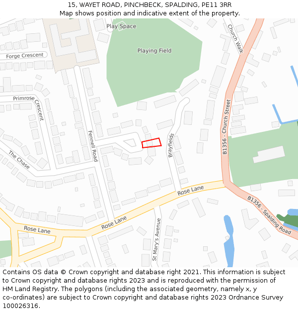15, WAYET ROAD, PINCHBECK, SPALDING, PE11 3RR: Location map and indicative extent of plot