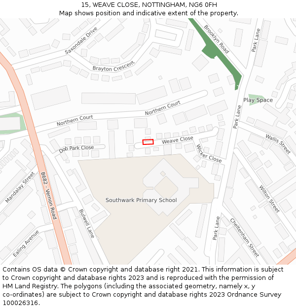 15, WEAVE CLOSE, NOTTINGHAM, NG6 0FH: Location map and indicative extent of plot