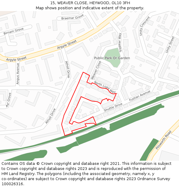 15, WEAVER CLOSE, HEYWOOD, OL10 3FH: Location map and indicative extent of plot