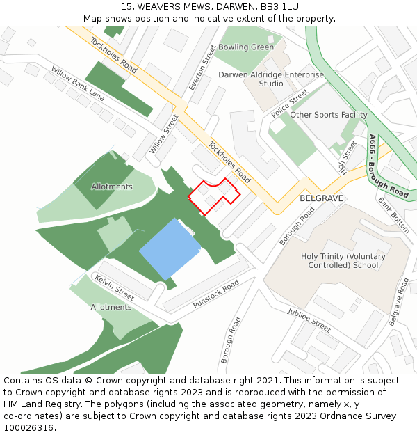 15, WEAVERS MEWS, DARWEN, BB3 1LU: Location map and indicative extent of plot