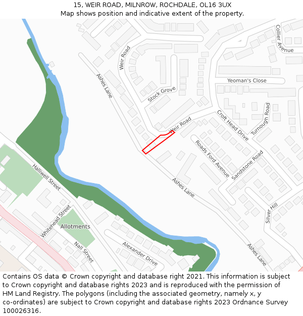 15, WEIR ROAD, MILNROW, ROCHDALE, OL16 3UX: Location map and indicative extent of plot