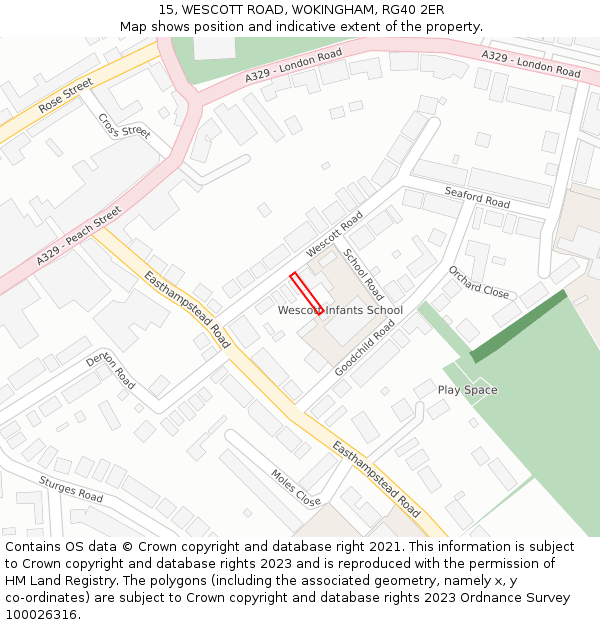 15, WESCOTT ROAD, WOKINGHAM, RG40 2ER: Location map and indicative extent of plot