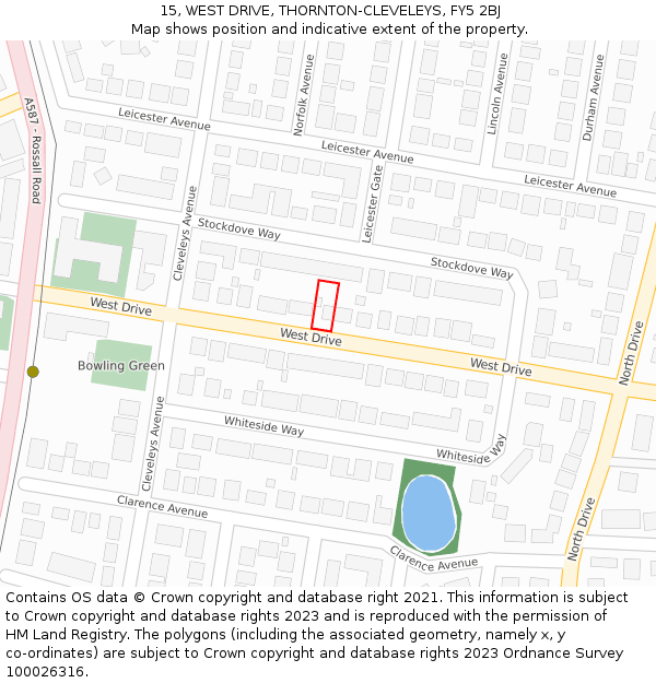 15, WEST DRIVE, THORNTON-CLEVELEYS, FY5 2BJ: Location map and indicative extent of plot
