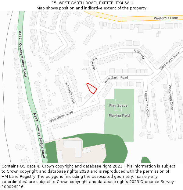 15, WEST GARTH ROAD, EXETER, EX4 5AH: Location map and indicative extent of plot
