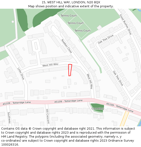 15, WEST HILL WAY, LONDON, N20 8QX: Location map and indicative extent of plot