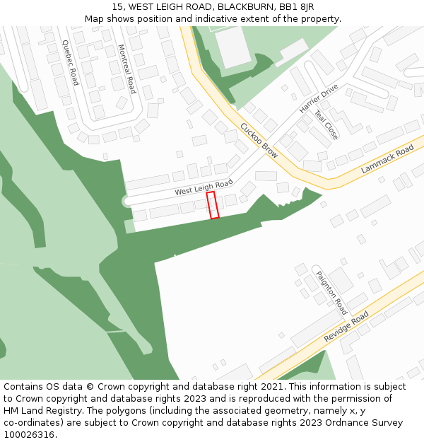 15, WEST LEIGH ROAD, BLACKBURN, BB1 8JR: Location map and indicative extent of plot