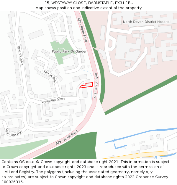15, WESTAWAY CLOSE, BARNSTAPLE, EX31 1RU: Location map and indicative extent of plot
