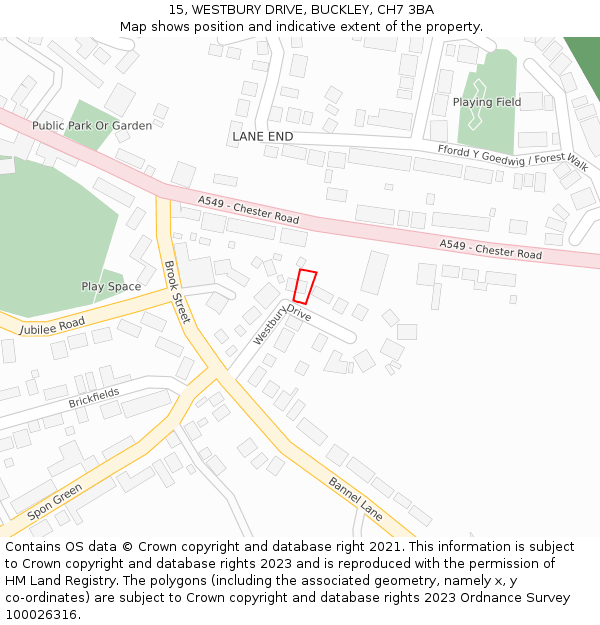 15, WESTBURY DRIVE, BUCKLEY, CH7 3BA: Location map and indicative extent of plot