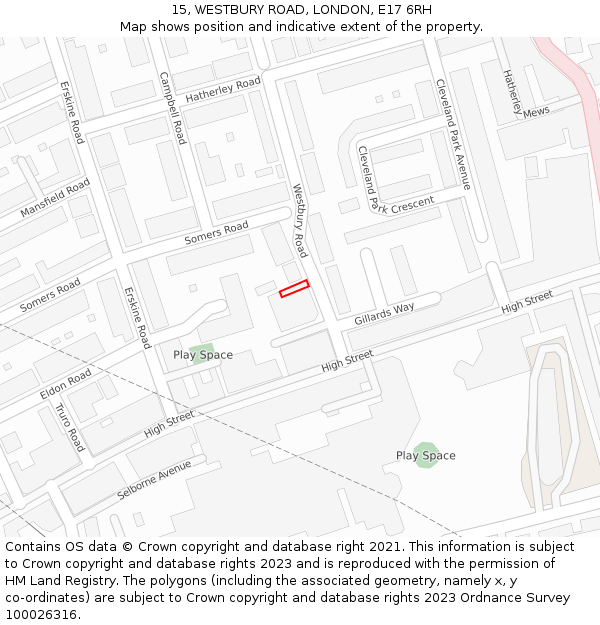15, WESTBURY ROAD, LONDON, E17 6RH: Location map and indicative extent of plot