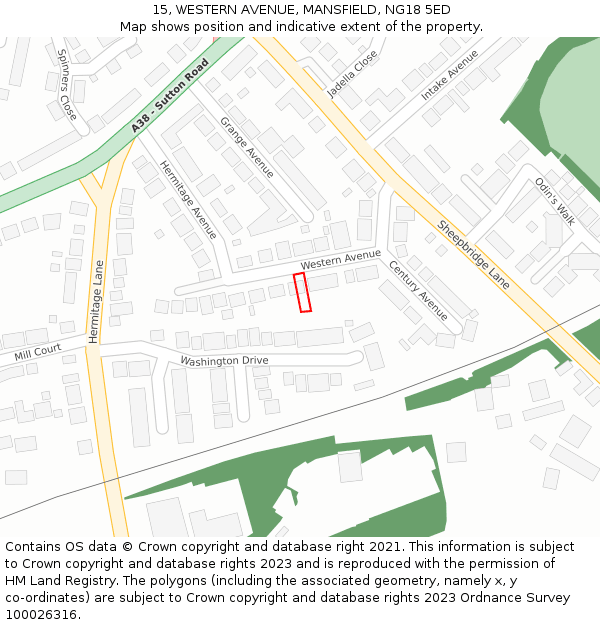 15, WESTERN AVENUE, MANSFIELD, NG18 5ED: Location map and indicative extent of plot