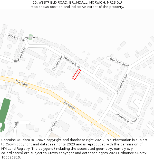15, WESTFIELD ROAD, BRUNDALL, NORWICH, NR13 5LF: Location map and indicative extent of plot