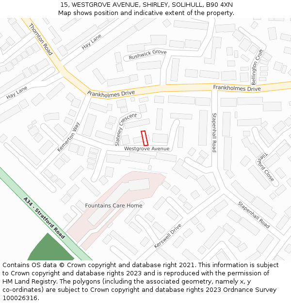 15, WESTGROVE AVENUE, SHIRLEY, SOLIHULL, B90 4XN: Location map and indicative extent of plot