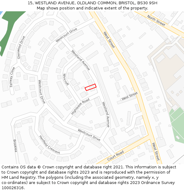15, WESTLAND AVENUE, OLDLAND COMMON, BRISTOL, BS30 9SH: Location map and indicative extent of plot