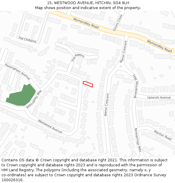 15, WESTWOOD AVENUE, HITCHIN, SG4 9LH: Location map and indicative extent of plot