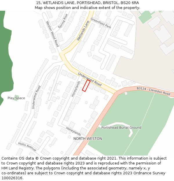 15, WETLANDS LANE, PORTISHEAD, BRISTOL, BS20 6RA: Location map and indicative extent of plot