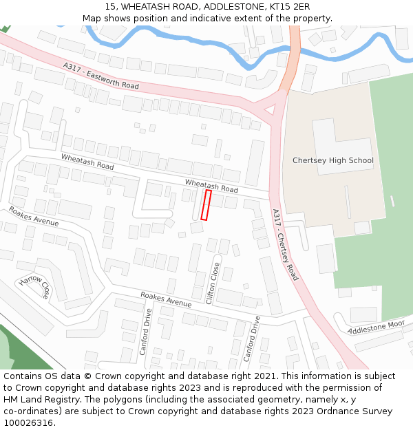 15, WHEATASH ROAD, ADDLESTONE, KT15 2ER: Location map and indicative extent of plot