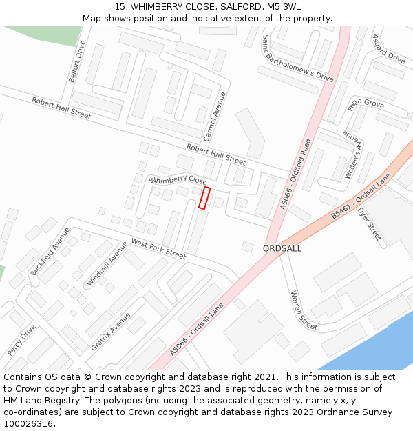 15, WHIMBERRY CLOSE, SALFORD, M5 3WL: Location map and indicative extent of plot