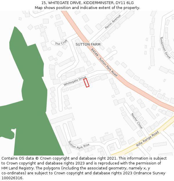 15, WHITEGATE DRIVE, KIDDERMINSTER, DY11 6LG: Location map and indicative extent of plot