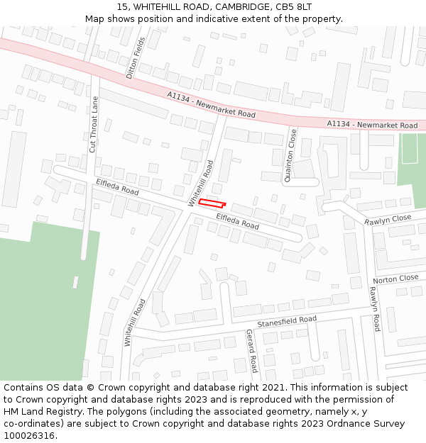 15, WHITEHILL ROAD, CAMBRIDGE, CB5 8LT: Location map and indicative extent of plot