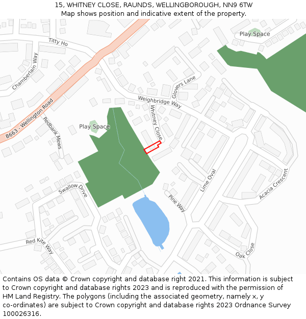 15, WHITNEY CLOSE, RAUNDS, WELLINGBOROUGH, NN9 6TW: Location map and indicative extent of plot