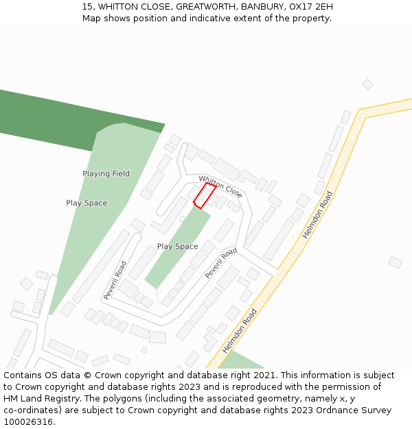 15, WHITTON CLOSE, GREATWORTH, BANBURY, OX17 2EH: Location map and indicative extent of plot