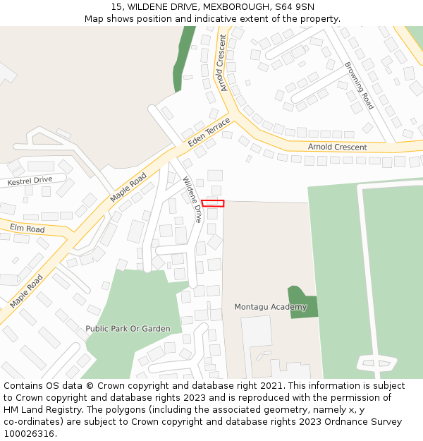 15, WILDENE DRIVE, MEXBOROUGH, S64 9SN: Location map and indicative extent of plot