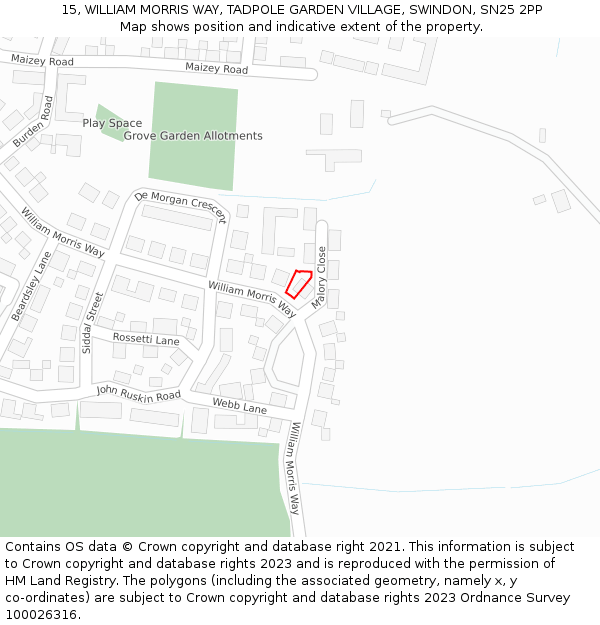 15, WILLIAM MORRIS WAY, TADPOLE GARDEN VILLAGE, SWINDON, SN25 2PP: Location map and indicative extent of plot