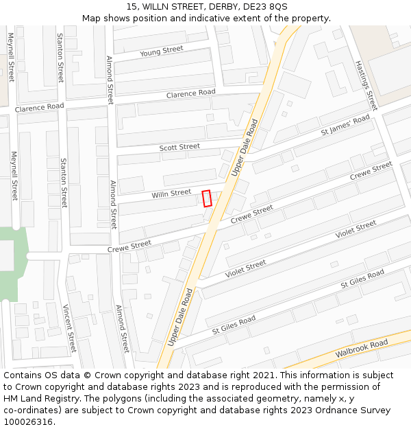 15, WILLN STREET, DERBY, DE23 8QS: Location map and indicative extent of plot