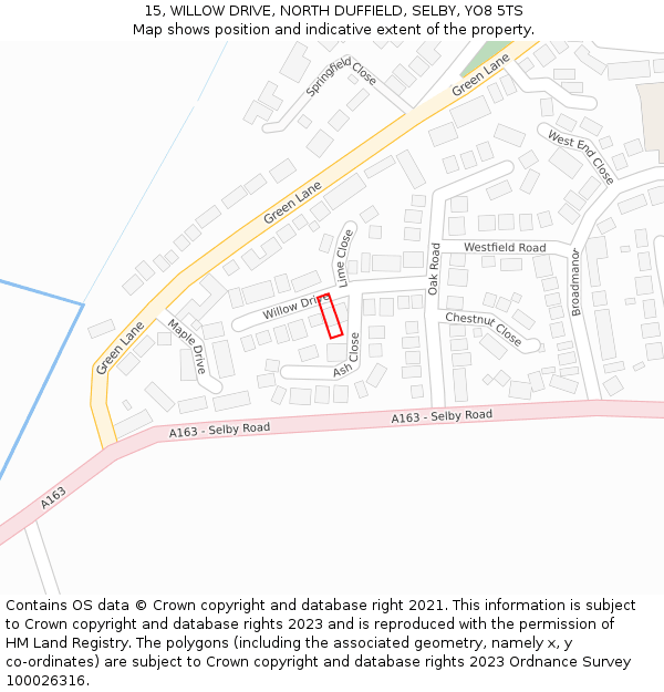 15, WILLOW DRIVE, NORTH DUFFIELD, SELBY, YO8 5TS: Location map and indicative extent of plot