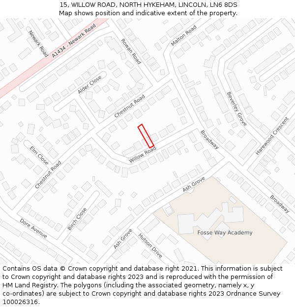 15, WILLOW ROAD, NORTH HYKEHAM, LINCOLN, LN6 8DS: Location map and indicative extent of plot
