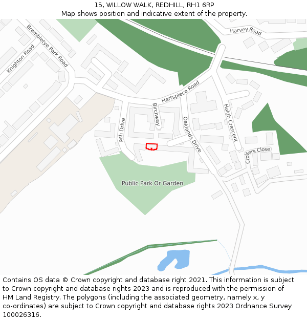 15, WILLOW WALK, REDHILL, RH1 6RP: Location map and indicative extent of plot