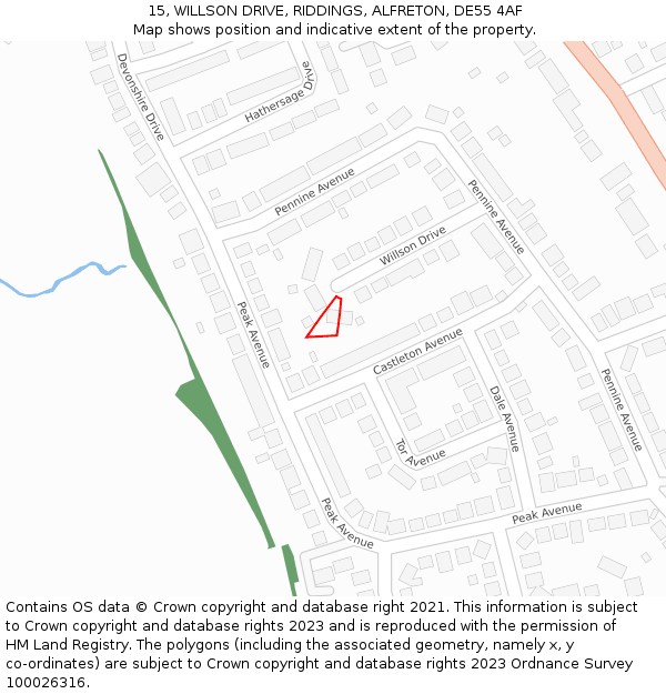 15, WILLSON DRIVE, RIDDINGS, ALFRETON, DE55 4AF: Location map and indicative extent of plot