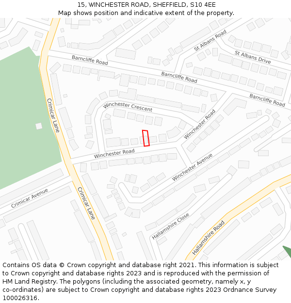 15, WINCHESTER ROAD, SHEFFIELD, S10 4EE: Location map and indicative extent of plot
