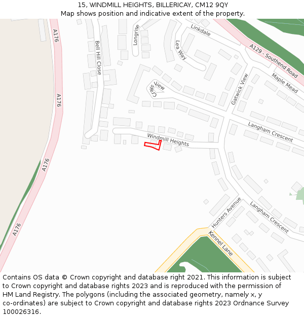 15, WINDMILL HEIGHTS, BILLERICAY, CM12 9QY: Location map and indicative extent of plot